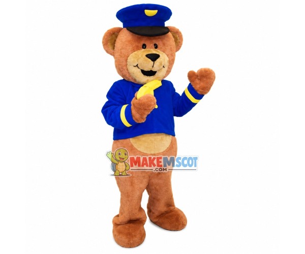 Security Bear In Blue Uniform Mascot Costume