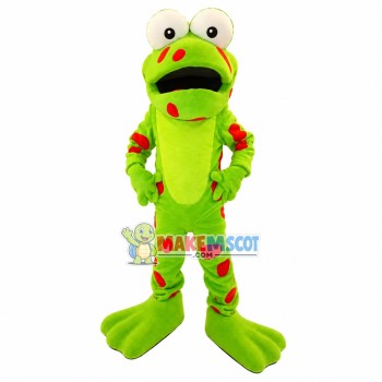 Surprised Red Spotted Frog Mascot Costume