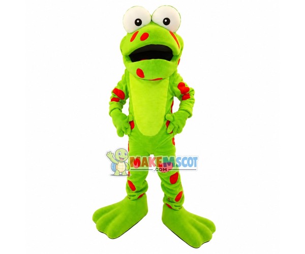 Surprised Red Spotted Frog Mascot Costume Surprised Red Spotted Frog Mascot Costume