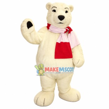 Polar Bear In Patchwork Scarf Mascot Costume