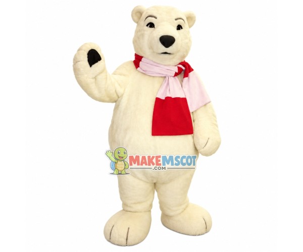 Polar Bear In Patchwork Scarf Mascot Costume
