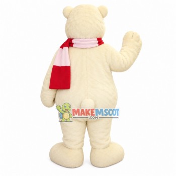 Polar Bear In Patchwork Scarf Mascot Costume Polar Bear In Patchwork Scarf Mascot Costume