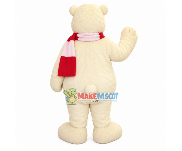 Polar Bear In Patchwork Scarf Mascot Costume Polar Bear In Patchwork Scarf Mascot Costume