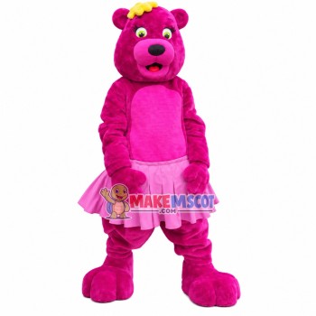 Rose Pink Bear In Pleated Skirt Mascot Costume