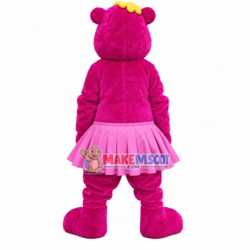 Rose Pink Bear In Pleated Skirt Mascot Costume Rose Pink Bear In Pleated Skirt Mascot Costume