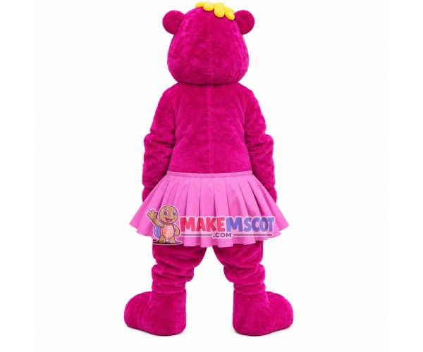 Rose Pink Bear In Pleated Skirt Mascot Costume Rose Pink Bear In Pleated Skirt Mascot Costume