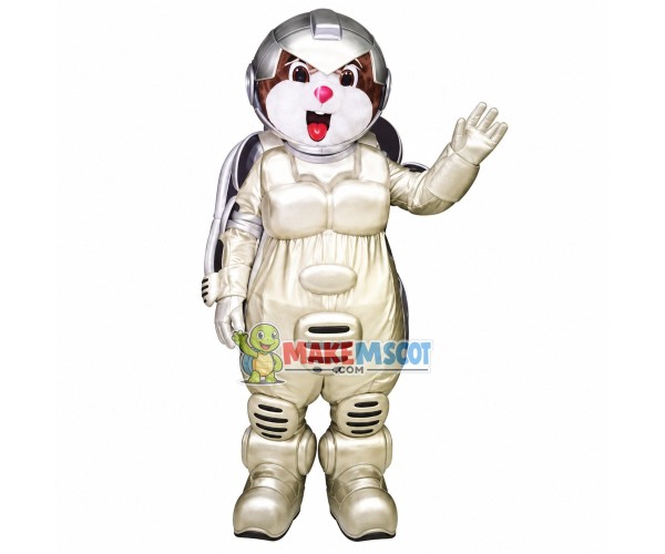 Squirrel In Silver Spacesuit Mascot Costume Squirrel In Silver Spacesuit Mascot Costume