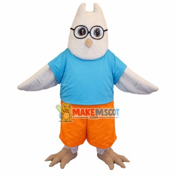 White Shortsighted Owl Mascot Costume White Shortsighted Owl Mascot Costume