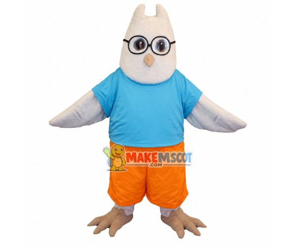 White Shortsighted Owl Mascot Costume White Shortsighted Owl Mascot Costume