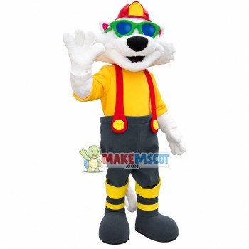 White Tiger Engineer In Hard Hat Mascot Costume White Tiger Engineer In Hard Hat Mascot Costume