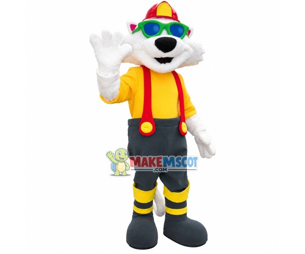 White Tiger Engineer In Hard Hat Mascot Costume White Tiger Engineer In Hard Hat Mascot Costume
