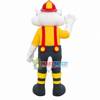 White Tiger Engineer In Hard Hat Mascot Costume