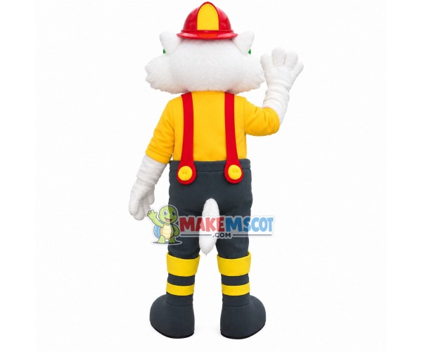 White Tiger Engineer In Hard Hat Mascot Costume White Tiger Engineer In Hard Hat Mascot Costume