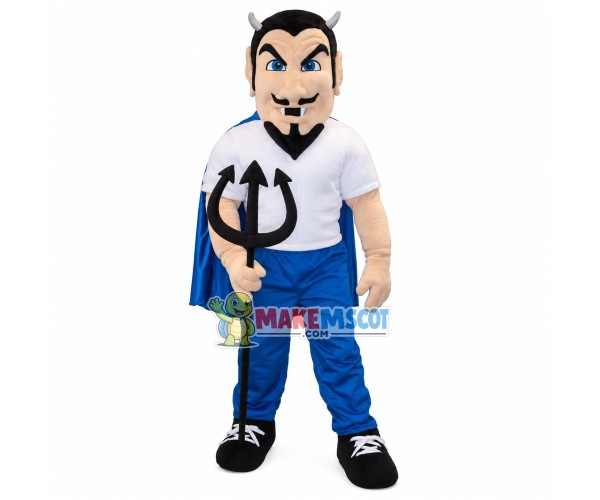 Blue Devil With Trident Mascot Costume