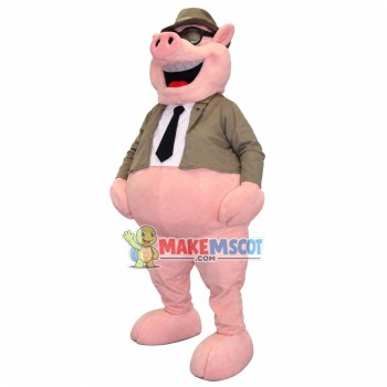 Laughing Pig With Windbreaker Mascot Costume Laughing Pig With Windbreaker Mascot Costume
