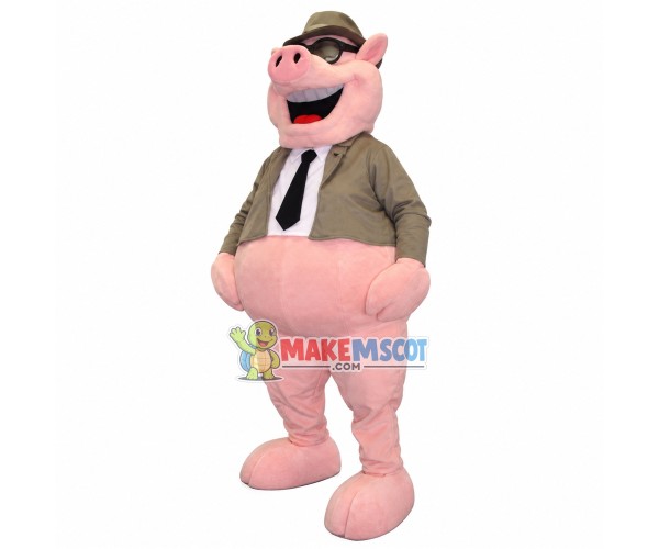 Laughing Pig With Windbreaker Mascot Costume Laughing Pig With Windbreaker Mascot Costume