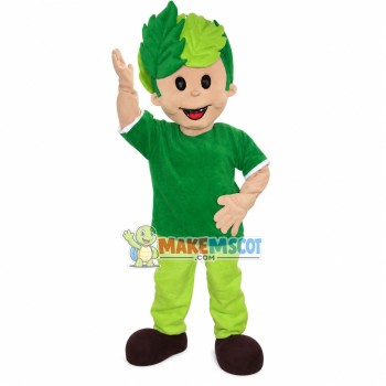 Green Boy With Leaves Hair Mascot Costume Green Boy With Leaves Hair Mascot Costume
