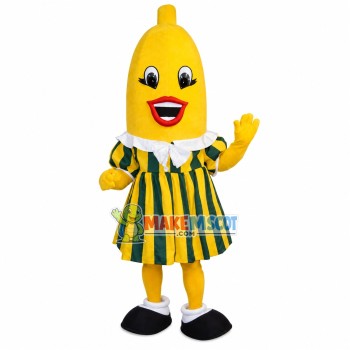 Banana With Striped Dress Mascot Costume Banana With Striped Dress Mascot Costume