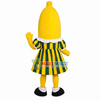 Banana With Striped Dress Mascot Costume Banana With Striped Dress Mascot Costume