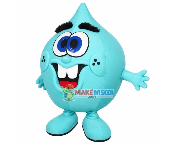 Light Blue Water Droplet With Buck Teeth Mascot Costume Light Blue Water Droplet With Buck Teeth Mascot Costume