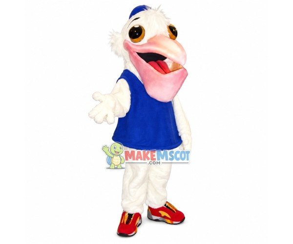 Lifesome Pelican With Pink Beak Mascot Costume Lifesome Pelican With Pink Beak Mascot Costume