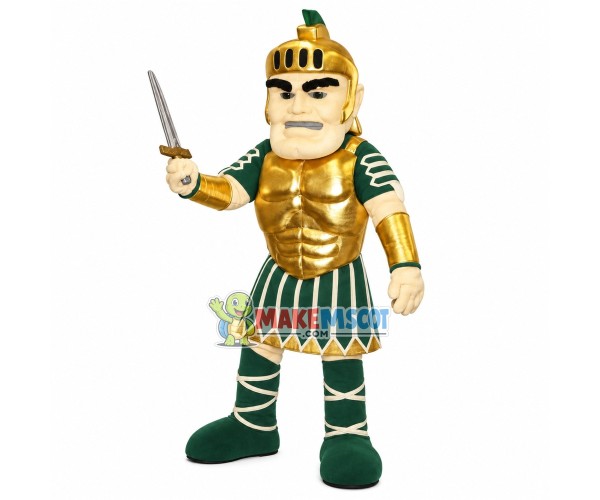 Valorous Warrior In Golden Armor Mascot Costume Valorous Warrior In Golden Armor Mascot Costume