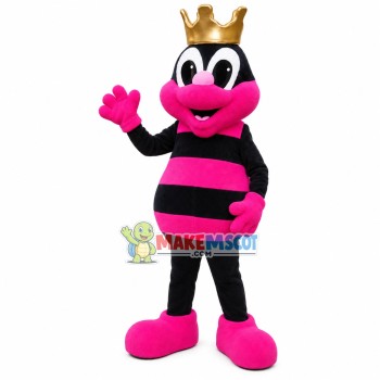 Rose Red Bee With Crown Mascot Costume Rose Red Bee With Crown Mascot Costume
