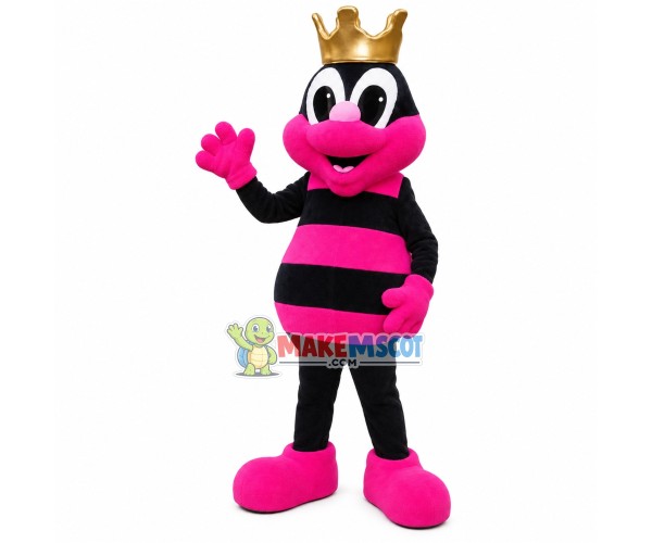 Rose Red Bee With Crown Mascot Costume Rose Red Bee With Crown Mascot Costume