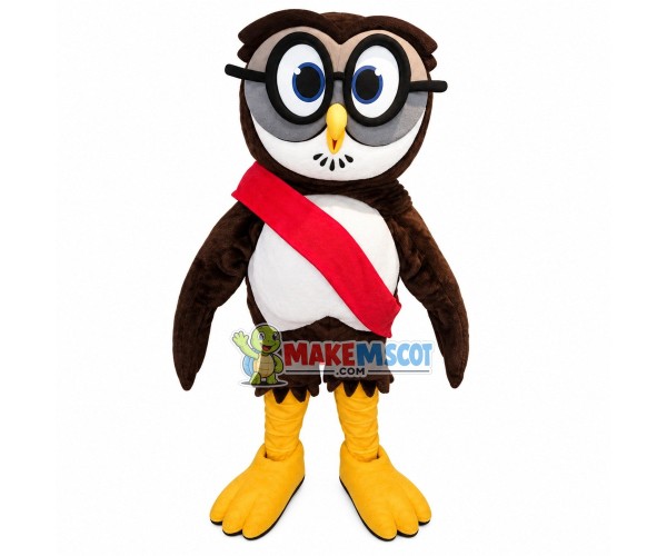Owl With The Medal Ribbon Mascot Costume Owl With The Medal Ribbon Mascot Costume