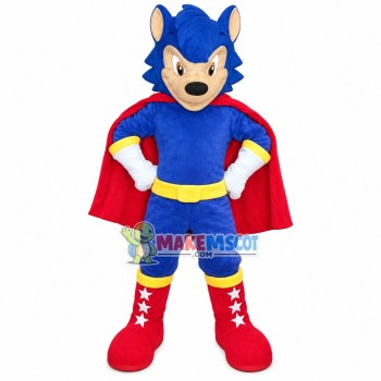 Super Blue Wolf Wearing Star Boots Mascot Costume Super Blue Wolf Wearing Star Boots Mascot Costume