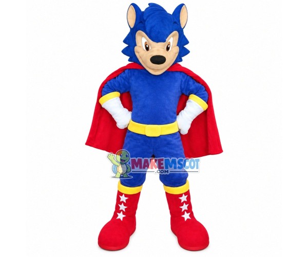 Super Blue Wolf Wearing Star Boots Mascot Costume Super Blue Wolf Wearing Star Boots Mascot Costume