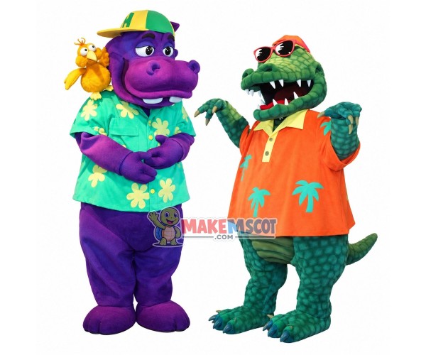 Beach Dinosaur On Vacation Mascot Costume Beach Dinosaur On Vacation Mascot Costume