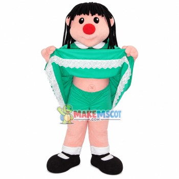 Pretty Girl With Tender Green Dress Mascot Costume