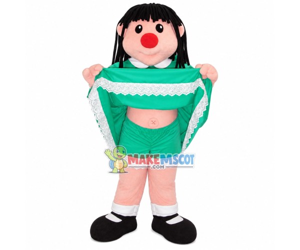 Pretty Girl With Tender Green Dress Mascot Costume Pretty Girl With Tender Green Dress Mascot Costume