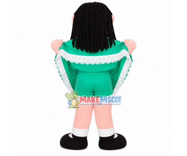 Pretty Girl With Tender Green Dress Mascot Costume Pretty Girl With Tender Green Dress Mascot Costume
