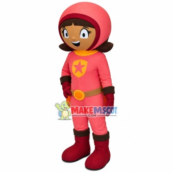 Super Girl In Pink Jumpsuit Mascot Costume Super Girl In Pink Jumpsuit Mascot Costume