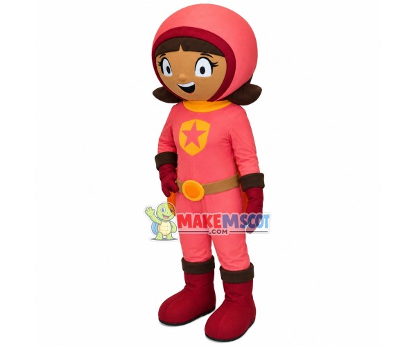 Super Girl In Pink Jumpsuit Mascot Costume