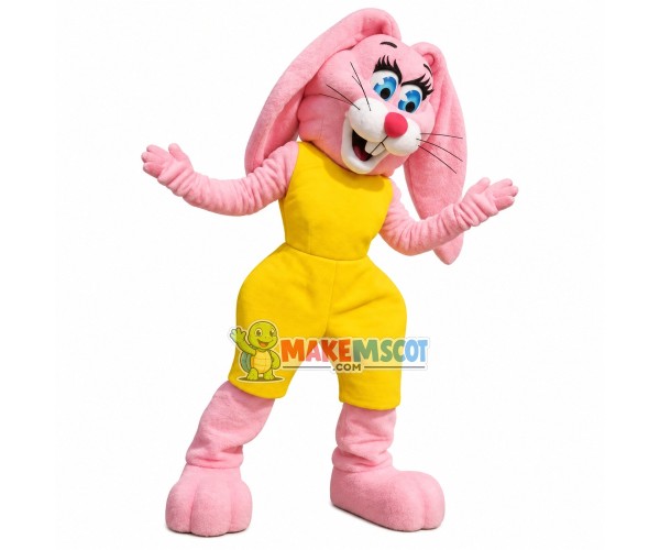 Excited Pink Bunny In Tights Mascot Costume Excited Pink Bunny In Tights Mascot Costume