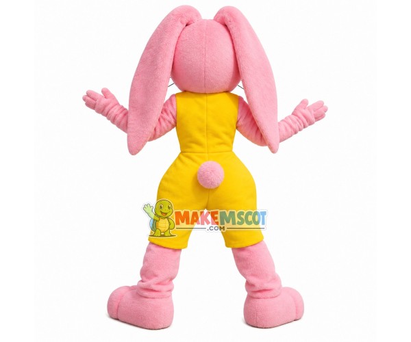 Excited Pink Bunny In Tights Mascot Costume Excited Pink Bunny In Tights Mascot Costume