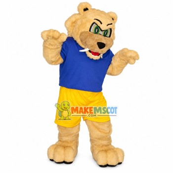 Furry Beige Tiger With Long Fangs Mascot Costume Furry Beige Tiger With Long Fangs Mascot Costume