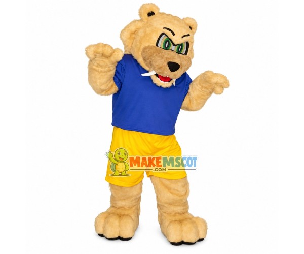 Furry Beige Tiger With Long Fangs Mascot Costume Furry Beige Tiger With Long Fangs Mascot Costume