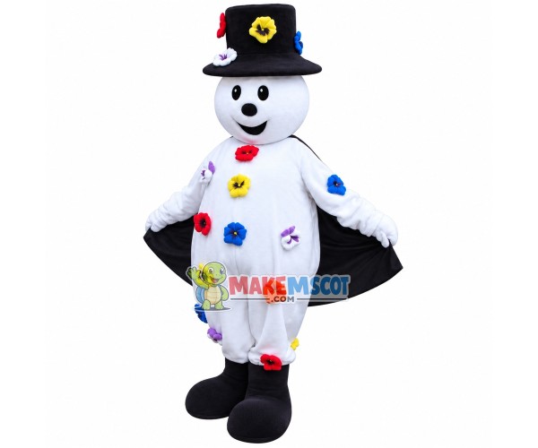 Snowman Full of Colored Flowers Mascot Costume Snowman Full of Colored Flowers Mascot Costume