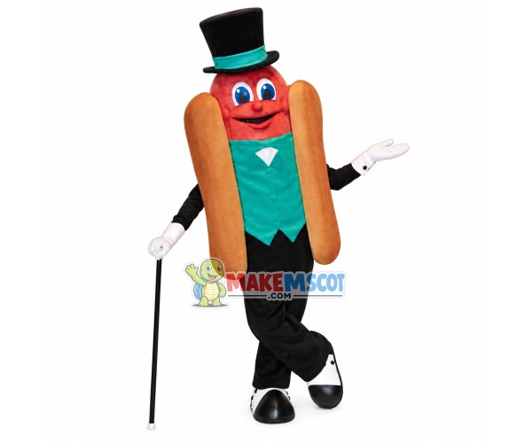 Cartoon Gentleman Hot Dog On Crutches Mascot Costume