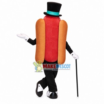 Cartoon Gentleman Hot Dog On Crutches Mascot Costume Cartoon Gentleman Hot Dog On Crutches Mascot Costume