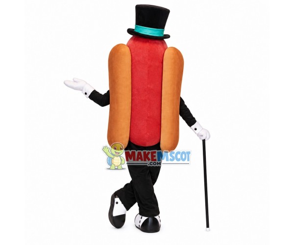Cartoon Gentleman Hot Dog On Crutches Mascot Costume Cartoon Gentleman Hot Dog On Crutches Mascot Costume