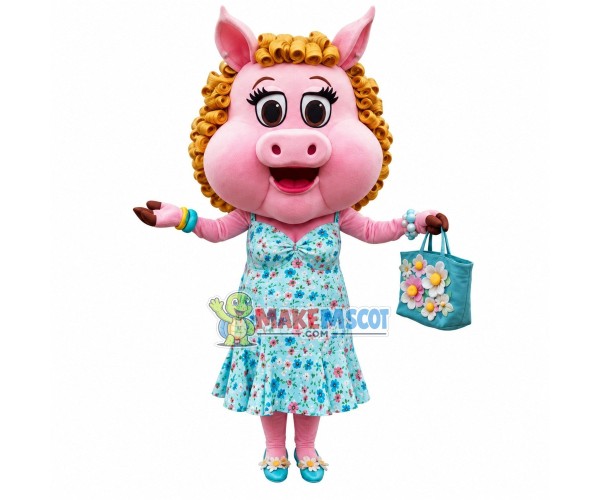Curly-haired Pig Carrying Flowers Basket Mascot Costume Curly-haired Pig Carrying Flowers Basket Mascot Costume