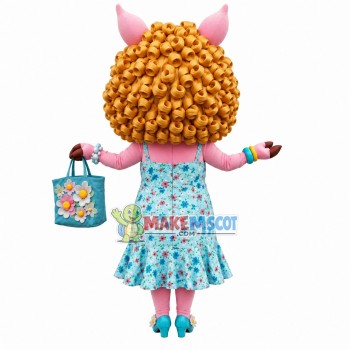 Curly-haired Pig Carrying Flowers Basket Mascot Costume Curly-haired Pig Carrying Flowers Basket Mascot Costume