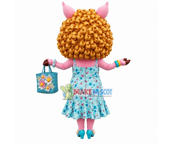 Curly-haired Pig Carrying Flowers Basket Mascot Costume Curly-haired Pig Carrying Flowers Basket Mascot Costume