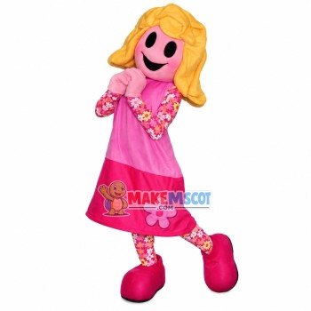 Sunny Girl With Short Blond Hair Mascot Costume Sunny Girl With Short Blond Hair Mascot Costume