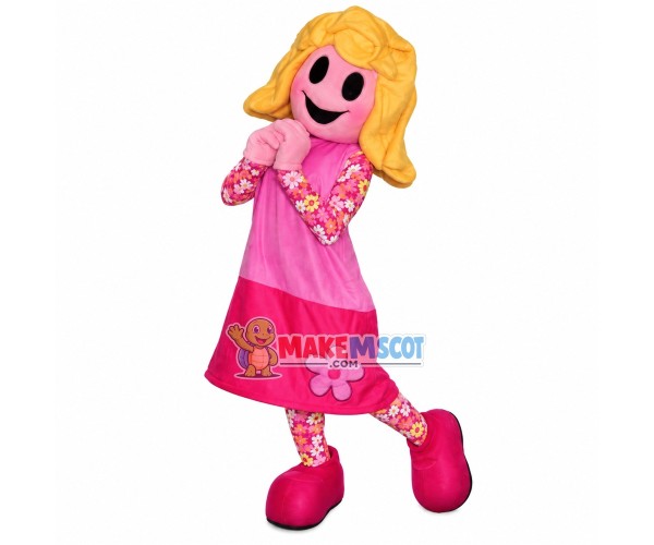 Sunny Girl With Short Blond Hair Mascot Costume